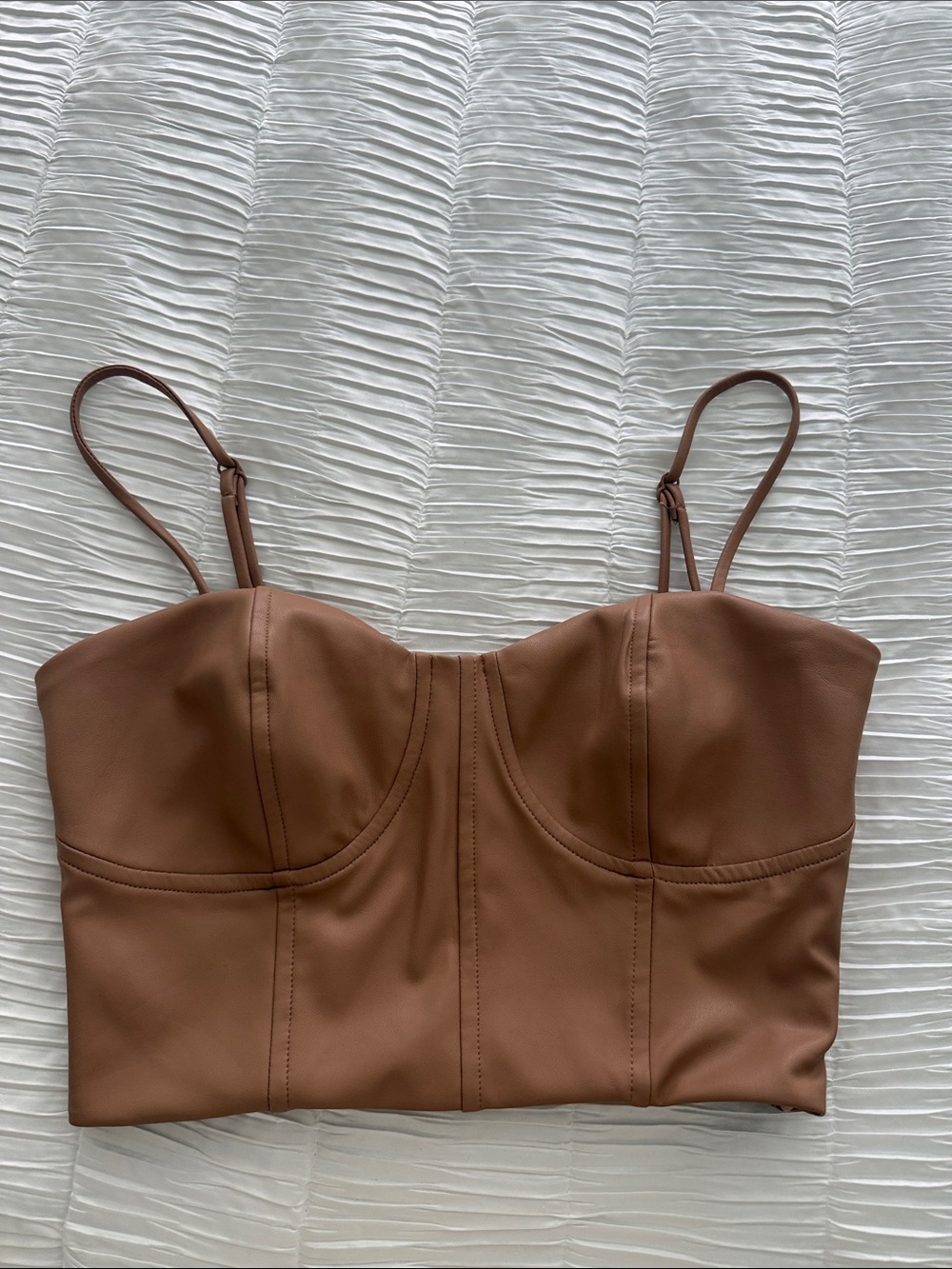 Express Brown Faux-Leather Bustier Crop Top - Women